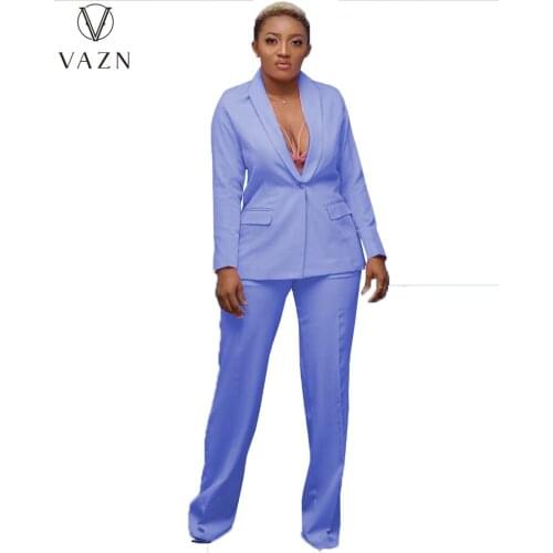 VAZN 2021 Spring and Autumn Europe and Africa Professional Fashion Long Sleeves Trousers Solid Color Suit Factory Straight