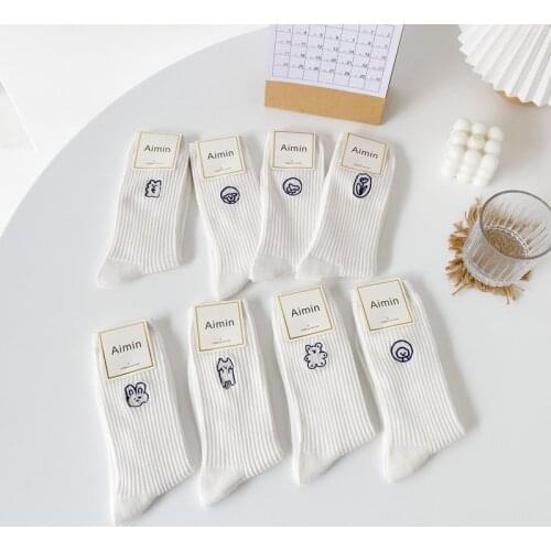 Adult Mid Calf Crew Socks Cool Funny Wacky Palm Ins Embroid Bear Sox Angels White Embroidery Fashion Streetwear Soks for Girls