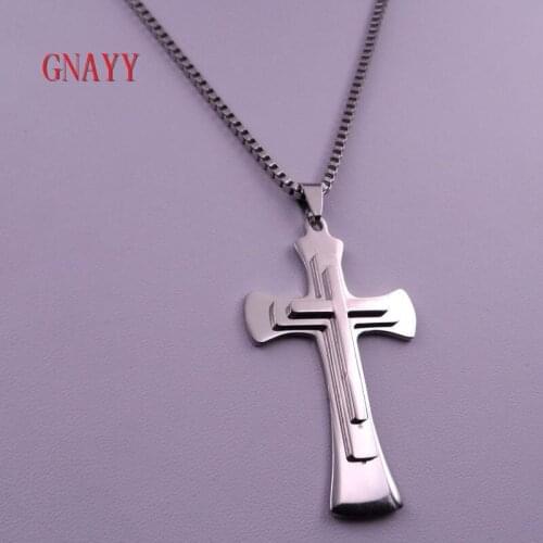 GNAYY Jewelry Fashion Religious Stainless Steel Large Double Cross Charms Pendant Necklace Box chain 18''-32''for Mens