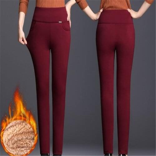 Womens trousers with velvet & thick black small feet show thin Spring and summer high waist pants autumn winter cotton leggings