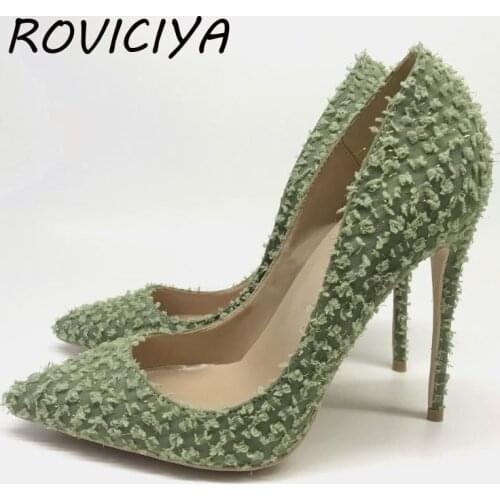 Green 12cm high heels exclusive brand fashion pointer toe sexy shallow women wedding party evening shoes BM013 ROVICIYA