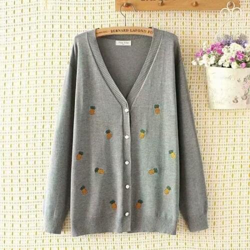 Plus size cardigans for women 2021 autumn V-Neck embroidery Womens oversize sweater pink gray black Womens clothing