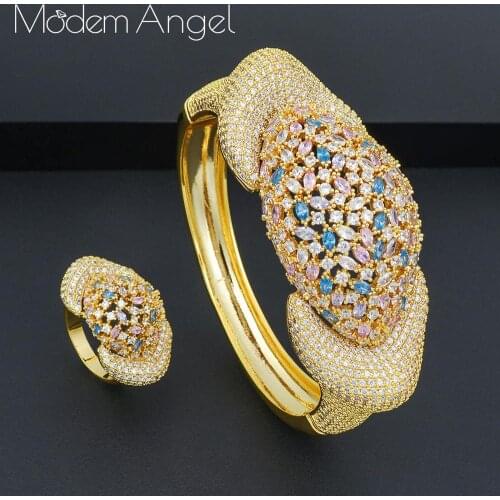 ModemAngel Fashion Dubai Bridal Jewelry Sets Luxury African Bangle Ring Sets For Women Wedding brincos para as mulheres