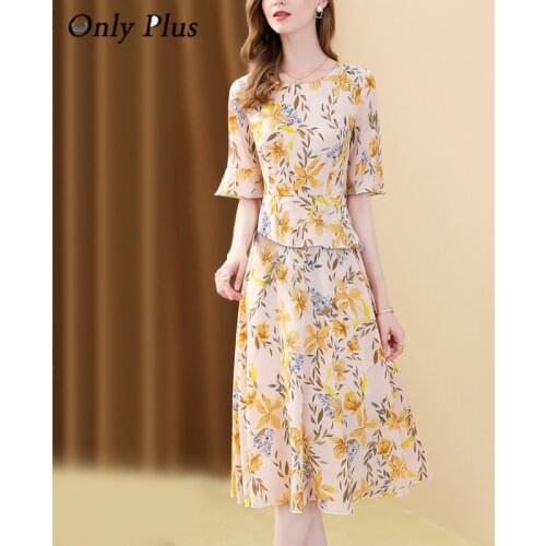 O-Neck Chiffon Floral Dress For Women Sashe Mid-Calf Summer A-Line Dresses Holiday Beach Party Elegant Butterfly Sleeve Dress