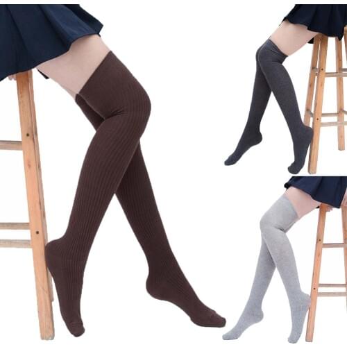 Winter Women Solid Color Warm Thigh High Knitted Long Socks Over Knee Stockings Sexy Stockings Medias чулки женские эротические