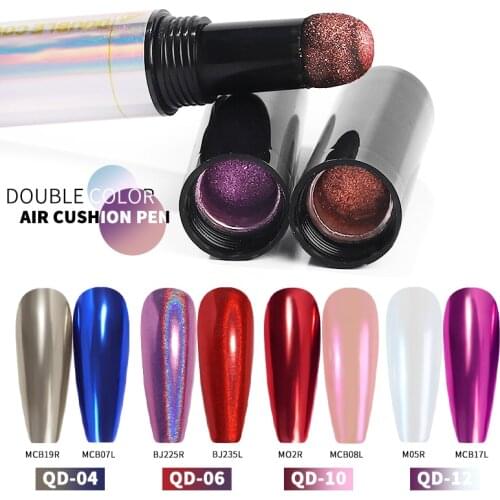 1Pc Dual Laser Air Cushion Solid Nail Art Powder Magic Pen Mirror Effect Glitter Powder Chalk Phantom Holographic Gold Silve Pe