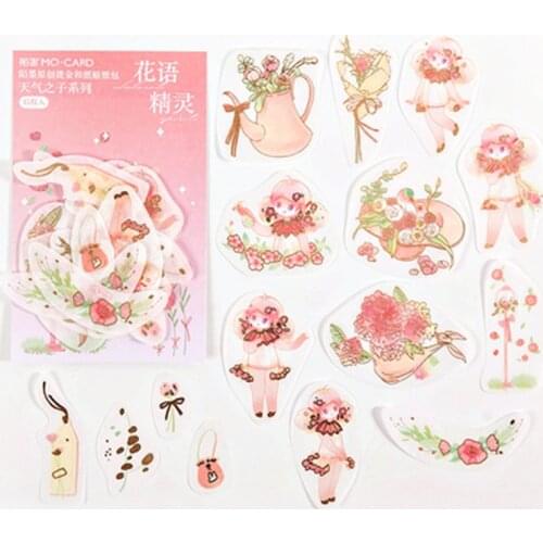 1 Pack (45 pcs ) Cute Starry Flower Elves Golden Glitter Decorative Stickers Bullet DIY Sticker