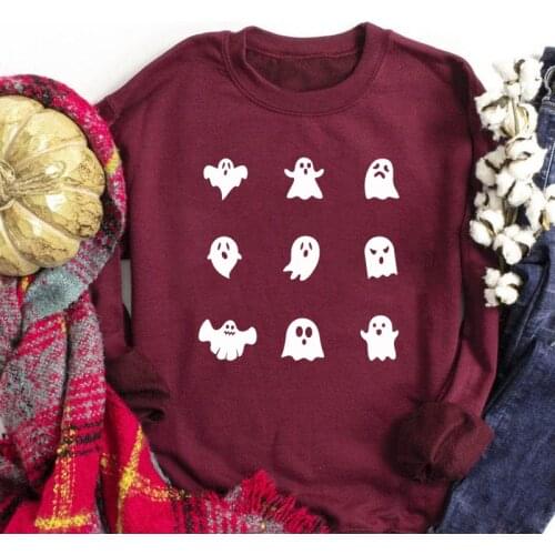 100% Cotton Ghosts Halloween Sweatshirt Cute Women Halloween Party Gift Sweatshirts Autumn Future Ghost Graphic Pullovers Outfit