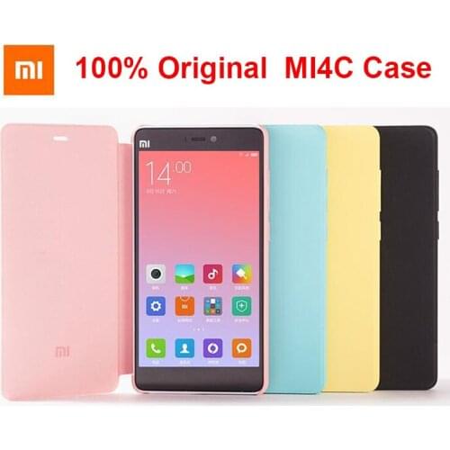 100% Original Xiaomi Mi4C Case Smart Flip PU Leather Hybrid Cover Case with wake up Function for Mi 4C in Multi Colors