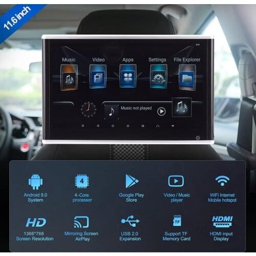 11.6 Inch Android 9.0 Universal Headrest Car Monitor Video Player for Auto TV Touch Screen Support 4K 1080P