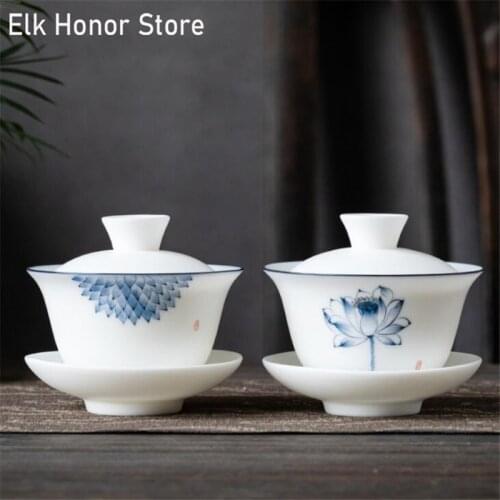 140ML Sweet Ceramic Whiteware Cover Bowl Medium Mutton Fat Jade Porcelain Tea Bowl White Three-Force Bowl Ceramic Kung Fu Gaiwan