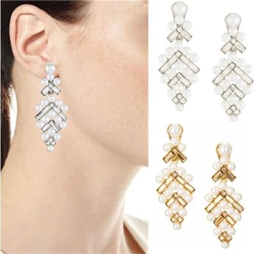 2018 Amybaby Designer High Quality Womens Luxury Vintage Glass Pearls Crystal Womens Clip Earring Jewelry For Party