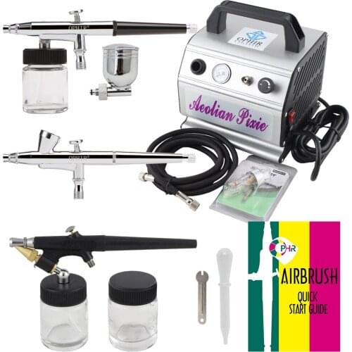 OPHIR Pro 3 Airbrush Guns with Air Compressor 7cc&22cc Pots 0.3mm 0.8mm Airbrush for Makeup Hobby Cake Paint _AC088+005+071+073