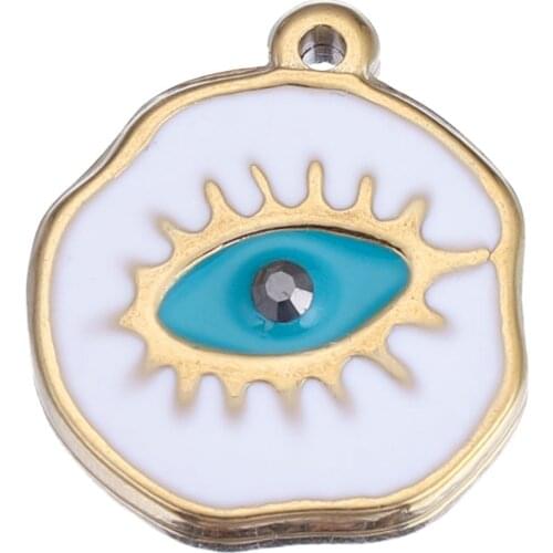 5pcs/lot Gold Blue Evil Eye Stainless Steel Charm Pendants Connectors for DIY Earrings Jewelry Making Supplies Items Wholesale