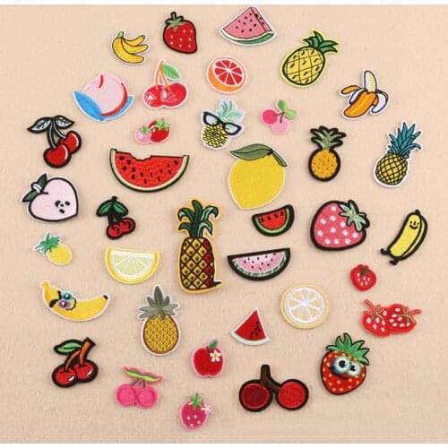 Banana Lemon Cherry Peach Watermelon Fruit Embroidery Patches for Clothing Iron on Kids Clothes Appliques Badge Stripes Sticker