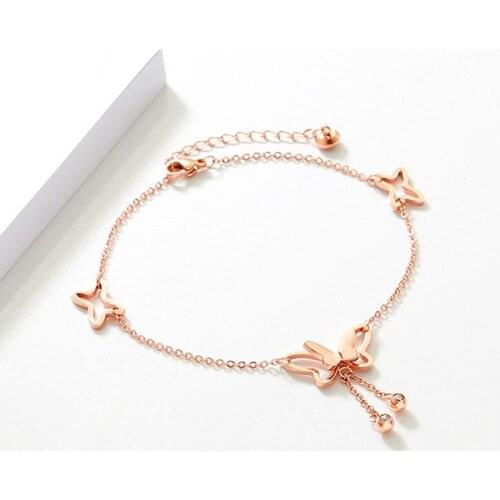 Stainless Steel Anklets Bracelet For Women Butterfly Shape Foot Chain Yoga Summer Beach Gold Silver Color Jewelry