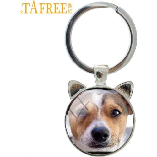 TAFREE lovely Jack Russell Dog keychain handmade silver plated cat ear key chain men women fashion great idea gift jewelry DG22