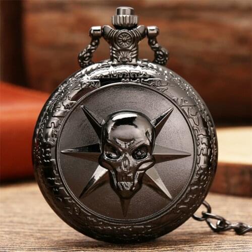 Steampunk Black 3D Skull Quartz Pocket Game Souvenir Pendant Watch Antique Cool Pocket Clock Gifts Men Women