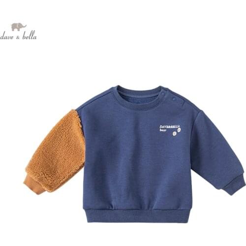 DBW20172 dave bella winter baby boys casual cartoon patchwork sweatshirts children tops kids boy fashion tees