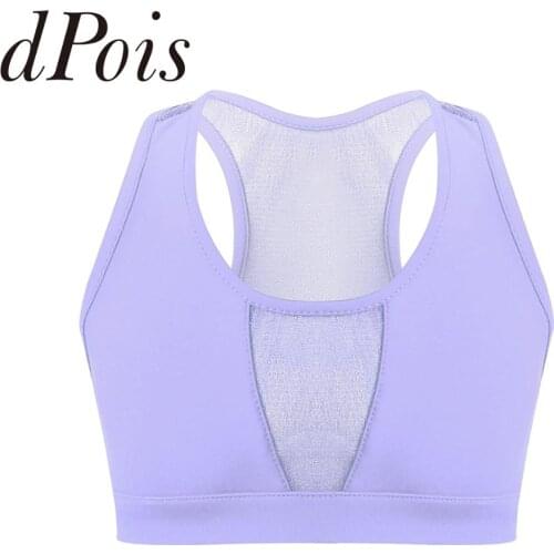 Kids Crop Top Girls Solid Color Sleeveless Racer Back Stretchy Mesh Splice Tanks Tops for Dancing Stage Performance Workout