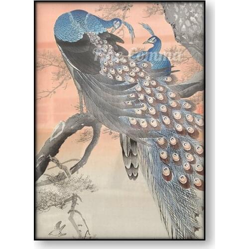 Two Peacocks on Tree Branch Vintage Poster Famous Japanese Art Ohara Koson Bird Room Decoration Wall art Canvas Print Home Decor
