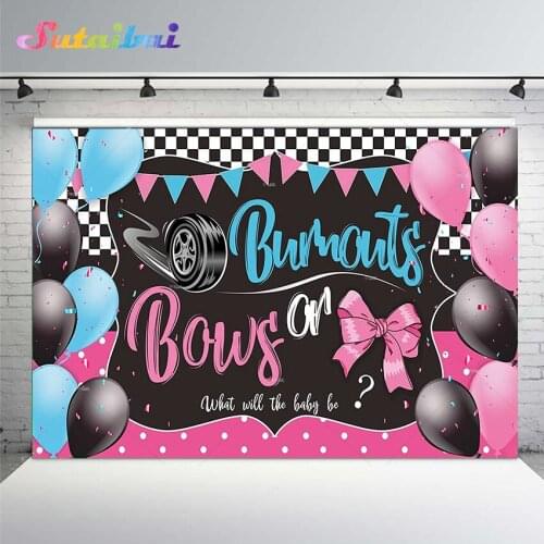 Burnouts or Bows Gender Reveal Party Backdrop Decoration Boy or Girl Baby Shower Newborn Photography Background He or She Decor