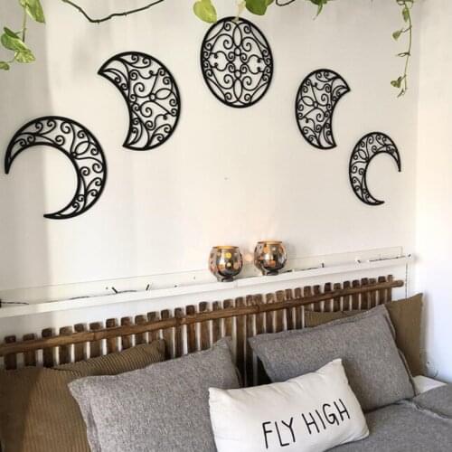 Hot Sale 5pcs Moon Phase Wall Hanging Wooden Bedroom Wall Decor Above Bed DIY Headboard Ideas Above Bed Decor Dropship