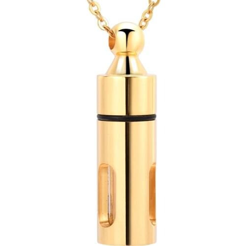 IJD10038 Newest Glass and Stainless Steel Cremation Memorial Funeral Locket Cylinder Necklace Urn Chain Pendant Jewelry Ash Urn