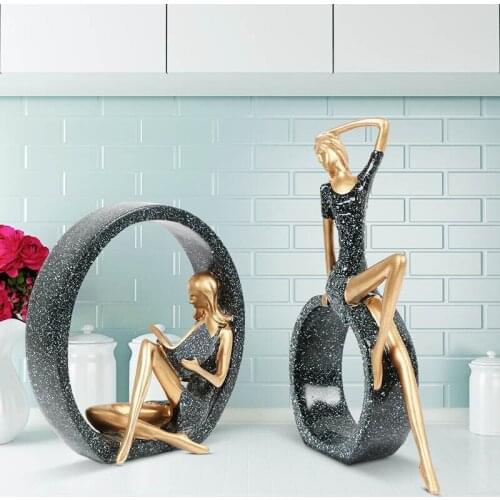 Fine Modern Resin Reading Girl Statue Classic Statue Home Decoration Accessories Office Living Room Decor Ornament People
