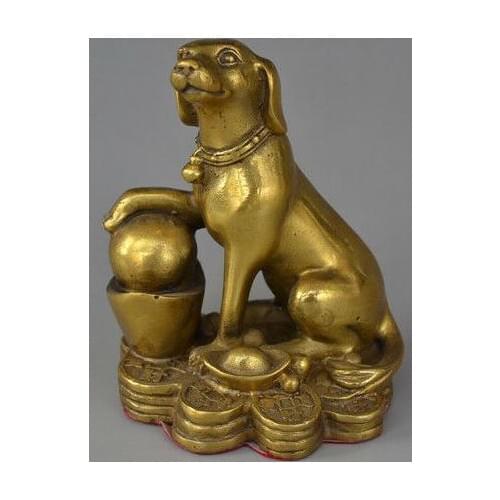 Collection Old Chinese Pure Copper Hand-made Zodiac Dog Statue
