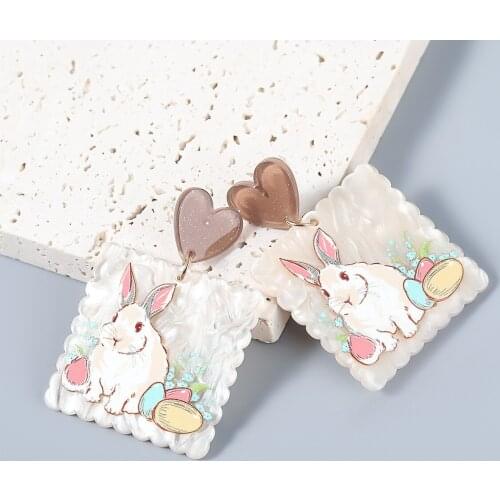 Cute Colorful Acrylic Heart Rabbit Earrings for Girls Fashion Women Friend Birthday Handmade Gift Lovely Jewelry Wholesale
