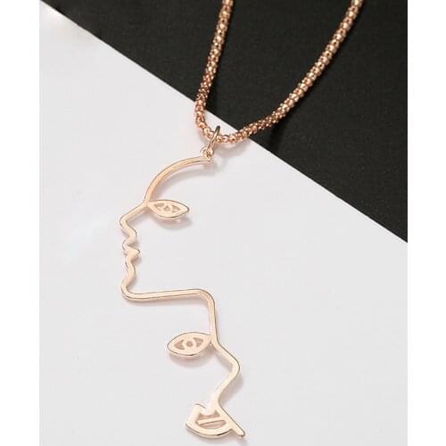 Fashion Portrait Pendant Necklace Simple Face type Sweater Chain Necklace Choker Jewelry Gold/Rose Gold Chain For Women Kolye