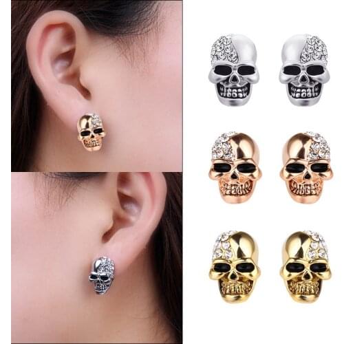 Fashion Skull Stainless Steel Crystal Stud Earrings for Women Creative Punk Skeleton Earrings Hiphop Men Party Gifts Jewelry