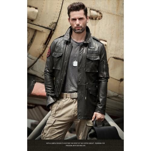 Mens Winter Real Genuine Leather Jackets Motorcycle Flight Pilot Bomber Jackets For Men long Trench Male Aviator Coats 2019