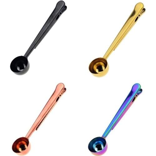 New Coffee Tea Measuring Scoop Multifunction Steel Coffee Scoop With Clip Ground Coffee Measuring Scoop Spoon