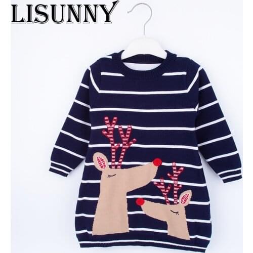 2020 Autumn Winter New Girls Fawn stripes princess dress Kid Baby Sweater Children Clothing Cotton Knitted skirt Jumper Pullover