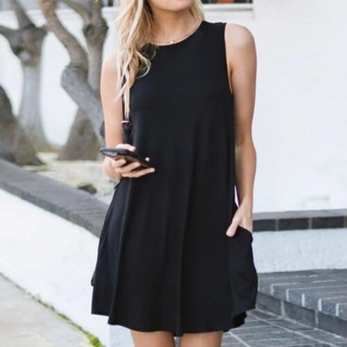 Sleeveless Dress Basic Women Summer Casual Solid Loose T-Shirt Beach Sundress Harajuku Vestidos