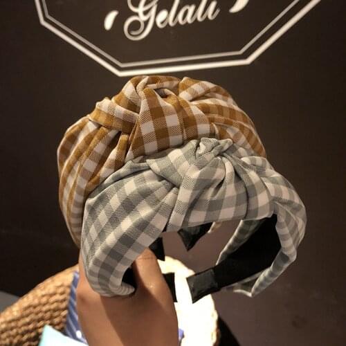 2021 Fashion Women Girls Hairband Classic Lattice Headband Vintage Hair Band Center Knot Headwear Turban Hair Accessories