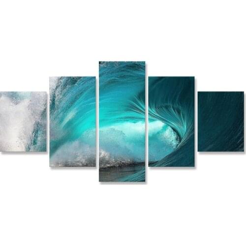 Nature Giant Wave Canvas Painting 5 Panel Posters and Prints Poster Vintage Decoration Decor Paintings