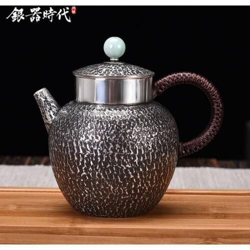 Silver age silver pot of sterling silver 999 large teapot antique old tea character single pot home silver teapot