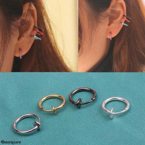 1Pc Fashion Punk Clip On Fake Piercing Nose Lip Hoop Rings Earrings 4 Colors Drop Shipping Free Shipping