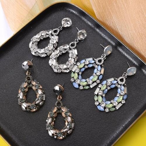 Ztech Luxury Bohemia Dangle Earrings for Women Oval Pendant Bling Crystal Floral Drops Earrings Elegant Banquet Party Jewelry