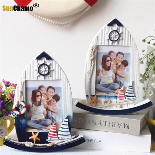 Sway 5inch Wooden Family Photo Frame Mediterranean Ocean Sea Style Rudder Ship Form Picture Frame Art Home Decor