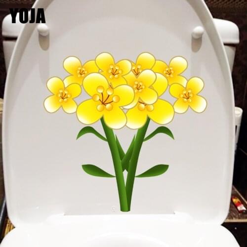 YOJA 22.7*22.1CM Yellow Canola Flower Plant Home WC Toilet Sticker Room Wall Decor T1-1124