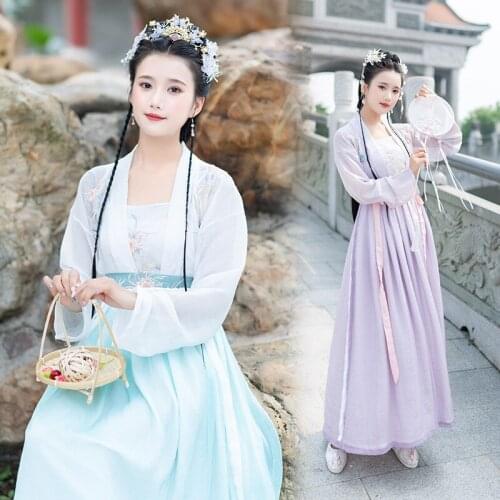Daily traditional Han womens summer ancient style embroidery purplish suspender waist length Ru skirt fairy skirt