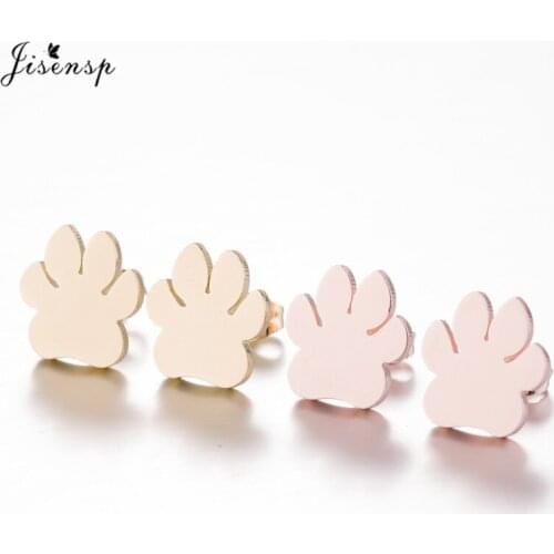 Jisensp 2019 New Arrival Cute Pet Paw Earrings Stainless Steel Jewelry Dog Cat Paw Studs Earring for Women Girls Party Gift