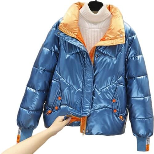 Winter Parka 2021 Shiny Cotton Jacket Stand-up Collar Loose Short Down Cotton Coat Women Windproof Warm Outerwear Abrigo Mujer