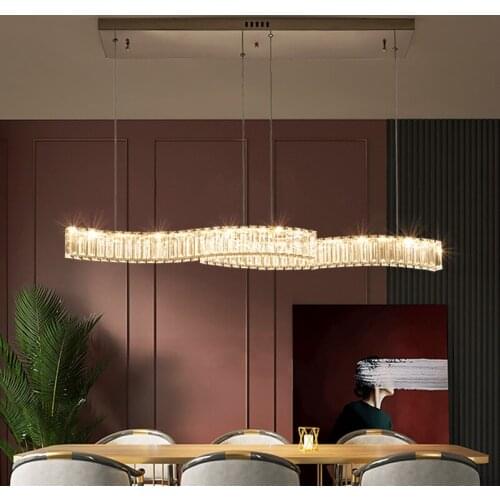 2021 Luxury Long Bar Restaurant Lamp Modern Simple Atmosphere Dining Table Bar Wave Crystal Chandelier