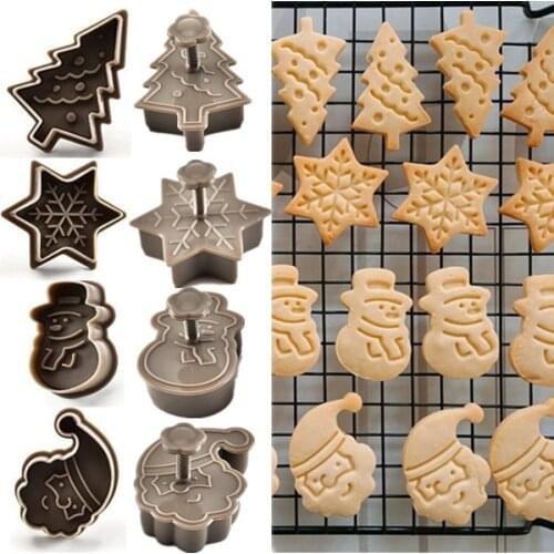 4Pcs/set Plastic Cookie Baking Moulds (Snowman/Snowflake/Christmas Tree/Santa Claus Pattern Baking Molds)