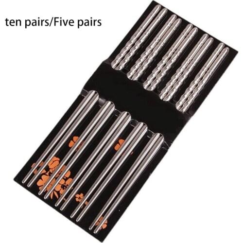 5 Pairs Stainless Steel Chopsticks Spiral Healthy Light Weight Chinese Chopsticks Metal Non-slip Design Kitchen Tableware